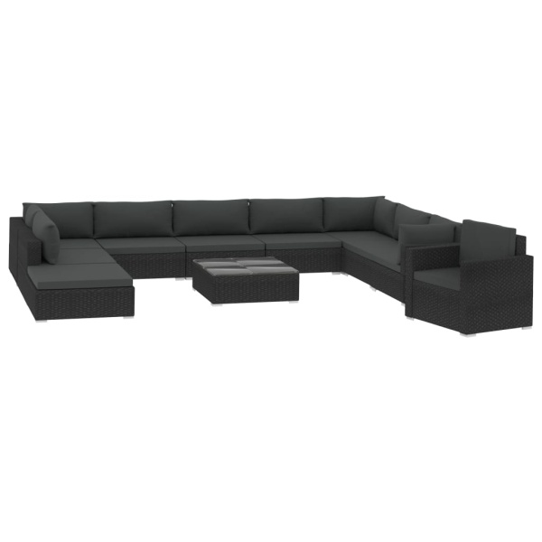 Set Mobilier De Grădină Cu Perne 11 Piese Negru Poliratan 46792